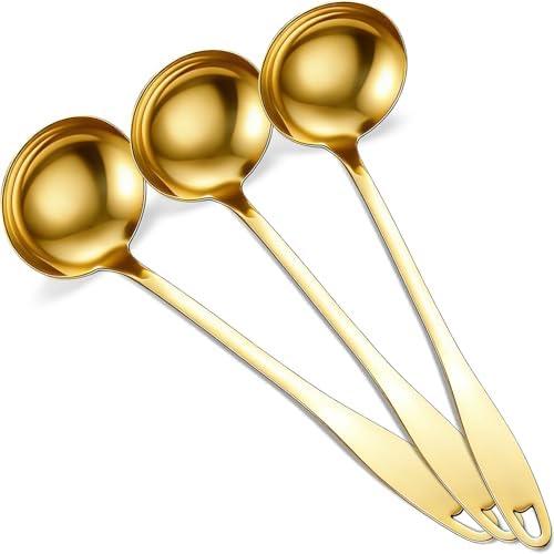 3 Pack Gold Soup Ladle Stainless Steel Serving Spoon with Handle, 11.6 Inch