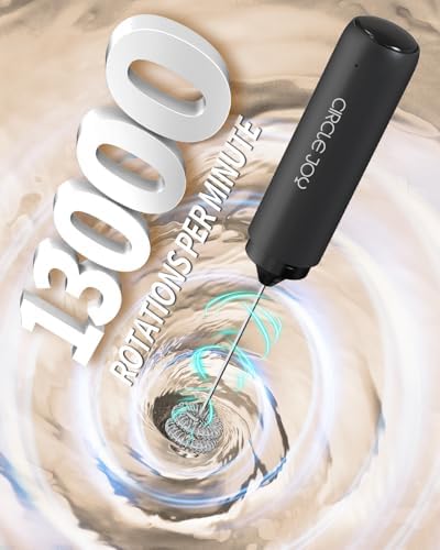 CIRCLE JOY Rechargeable Milk Frother Handheld with Stand, Dual Coil Whisk Head Electric Coffee Frother, Portable Hand Frother Wand Drink Mixer for Matcha Lattes Cappuccino, Kitchen Gifts, Black