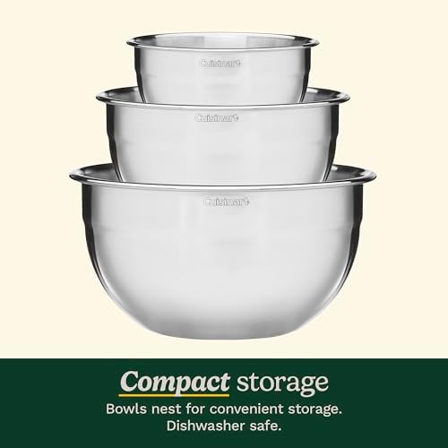 Cuisinart Mixing Bowl Set, Nesting Bowls, Stainless Steel, 3-Piece