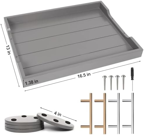 SXNOWS Wooden Serving Tray with 2 Sets of Handles,Gray