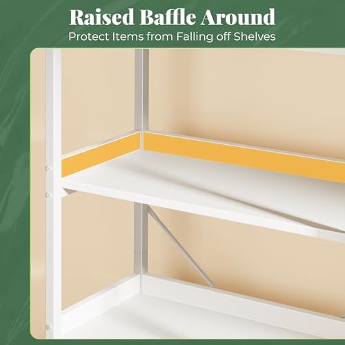Huuger 5 Tier Bookshelf with 10 Open Shelves and Raised Baffle, White
