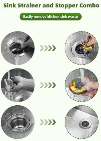 Universal 2PCS Kitchen Sink Strainer Stopper Combo, 3 in 1 Pop Up