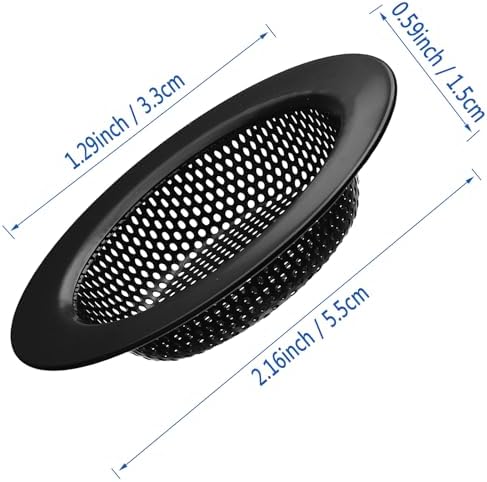 2 Pcs Black Stainless Steel Mesh Sink Drain Strainer, 2.16" Top/1.29" Kitchen Filter Trap Basket,Large Food Catch for Bathroom Bathtub Wash basin Floor drain balcony RV Drain Hole Electroplated Coatin