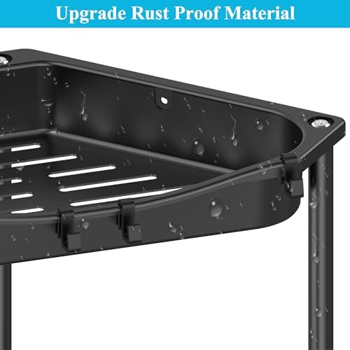 HuggieGems Metal Floor Standing Corner Shower Caddy, Jet Black, 4 Tier