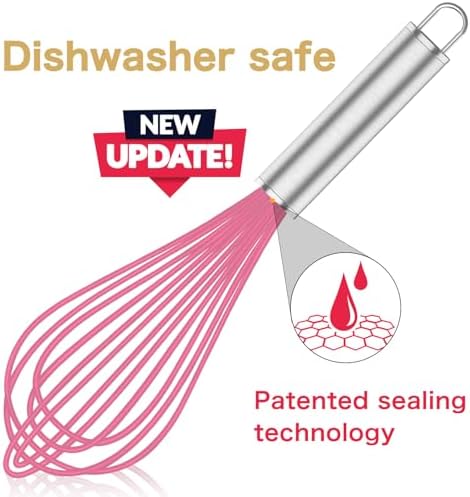 OYV Pink Silicone Whisk Set of 3, 8/10/12 Inch, Non-Scratch