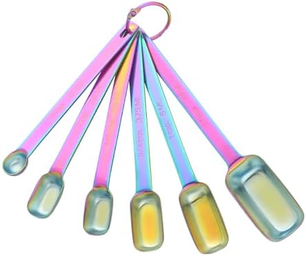 DOCBLACK Stainless Steel Square Measuring Spoons 6pc Rainbow for Dry/Liquid