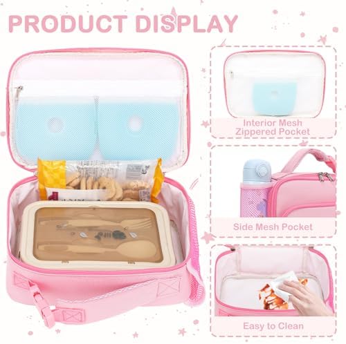 FlowFly Kids Lunch box Insulated Soft Bag Mini Cooer Back to School Thermal Meal Tote Kit for Girls, Boys,Pink