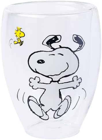 Silver Buffalo Peanuts Snoopy, 2 Pack Double Walled Glass Set, 12.5oz