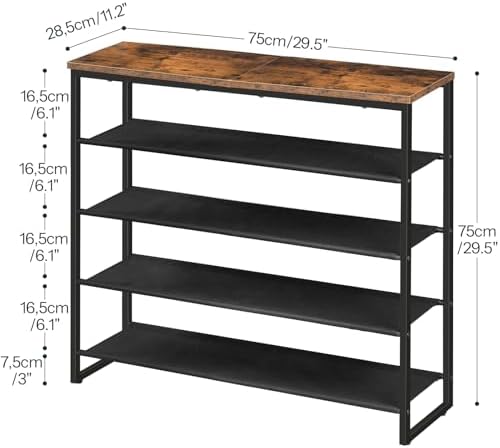 HOOBRO Shoe Rack, 5 Tier Shoe Storage Organizer with 4 Oxford Fabric Shelves and Top Panel, Holds 16-20 Pairs of Shoes, for Entryway and Closet, Industrial, Rustic Brown BF50XJ01