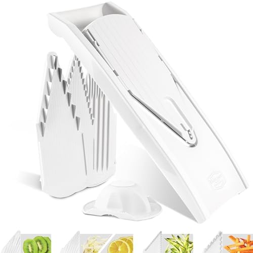 Börner by Reston Lloyd Mandoline Slicer V1 (Starter Set) • V-Slicer with 5 Thickness Settings & Food Holder • Adjustable Kitchen Slicer for Vegetables & Fruits • Color: White