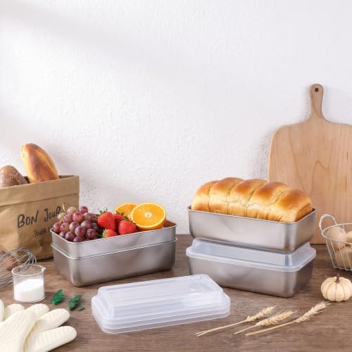 LIANYU 9 x 5 Inch Loaf Pan with Lid, Stainless Steel Bread Pan, Set of 3
