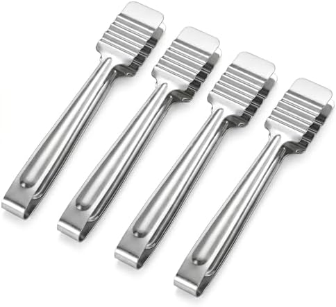 12 Inch Stainless Steel Kitchen Tongs, 4 Pack Heavy Duty Non‑Slip Metal Food Clips with Wavy Teeth Head, Multi‑Purpose Cooking Tongs for BBQ Grilling Buffet Salad Bread, Dishwasher Safe
