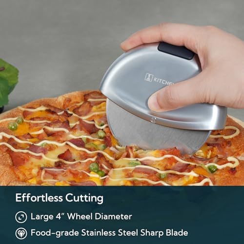 KITCHENDAO Premium Heavy Duty Pizza Cutter Wheel – Magnetic Detachable Design Handheld Pizza Slicer, 4-Inch Sharp Blade with Safety Protective Cover, Durable, Dishwasher Safe, Great Gift Idea