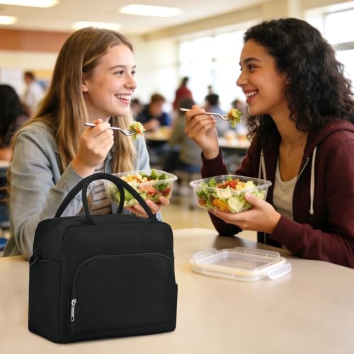 GASSDA Lunch Box for Women Insulated Lunch Bag Women Adult Cute Lunch Bags Reusable Lunchbox Cooler Tote Bag for Work Picnic (Black)