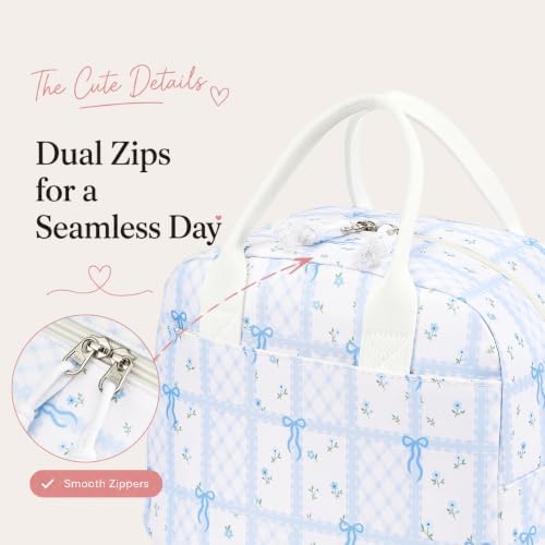 LOVELYWIND Lunch Box for Women, Insulated Lunch Bag, Blue Checkered Tote