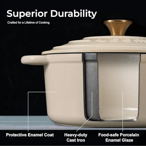 Parmedu 5.5QT Enameled Cast Iron Dutch Oven for Sourdough Bread White