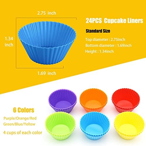 24 Pack Silicone Baking Cups, Reusable Cupcake Liners Molds, Multicolor
