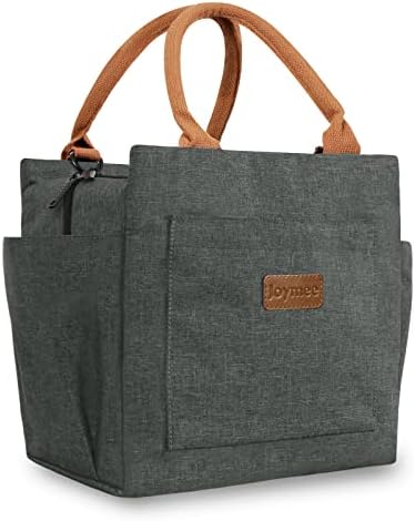 Joymee Lunch Bag Women Insulated Lunch Box Reusable Leakproof Large Spacious Cooler Tote for Womens Mens Adults with Bottle Holder and Side Pockets for Work Office Travel Picnic -Charcoal Gray