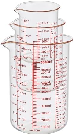 High Borosilicate Glass Measuring Cup Set-V-Shaped Spout，Includes 250ml(8OZ), 500ml(16OZ), and 1000ml(32OZ) Glass Measuring Beaker for Kitchen or Restaurant, Easy to Read