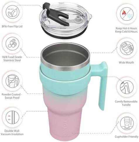 BJPKPK 40 oz Tumbler with Handle & Straw, Insulated Stainless Steel Mug
