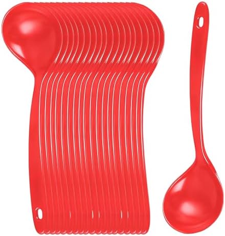 Large Plastic Serving Spoons,Disposable Heavy Duty Serving Spoons,Long Handle Scoop Soup Rice Ladle for Party Catering Buffet Restaurant,20 Pieces (Red)