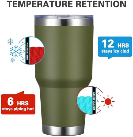 MEWAY 30oz Insulated Tumbler With Lids and Straws,Stainless Steel Double Vacuum Coffee Tumbler Cup, Brush, Durable Powder Coated Coffee Cup for Cold & Hot Drinks, Office, Travel(Army Green,8 PACK)