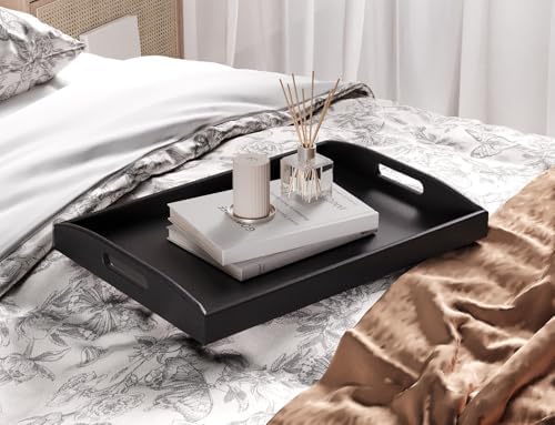 Bamboo Set of 2 Serving Trays with Handles Decorative Tray(Black)
