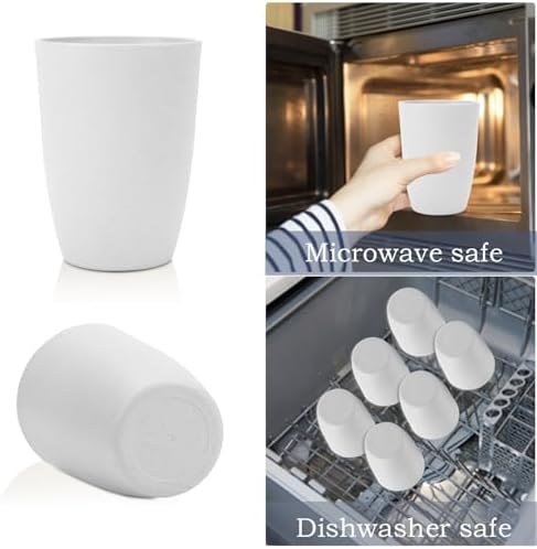 Wrova Wheat Straw Cups 6 Set of 6 Good Alternative to Plastic Reusable Cups 20 oz Unbreakable Drinking Cup Reusable Dishwasher Safe Water Plastic Glasses - White