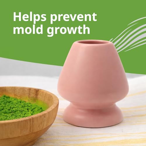 BlendWell Ceramic Matcha Whisk Stand, Pink Holder for Bamboo Chasen, Protects Shape and Extends Whisk Life