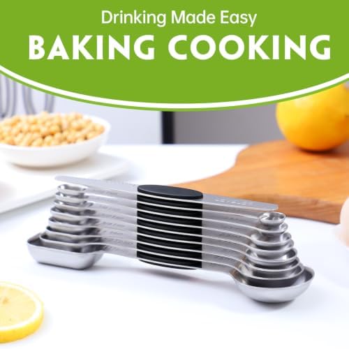 Measuring Spoons,Magnetic Measuring Spoons Set,304 Stainless Steel 7 Double Side Measuring Spoons Set and 1 Leveler with Strong N45 Magnetss,Heavy Duty Metal Kitchen Gadgets for Baking & Cooking
