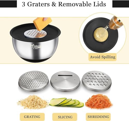 Wildone Mixing Bowls with Airtight Lids, Stainless Steel Mixing Bowls Set