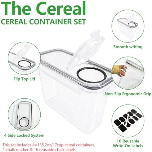 4pcs 4L Airtight Plastic Canisters, Kitchen Pantry Dry Food Storage