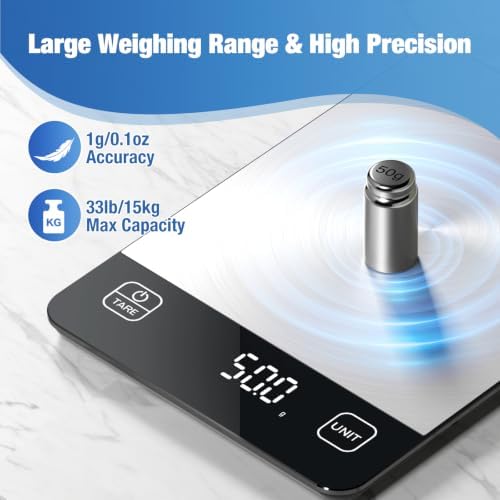 Diyife 33lb Rechargeable Digital Kitchen Scale for Cooking, 9 x 6.3inch