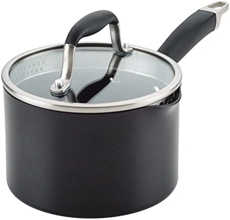 Anolon Advanced Home Nonstick Saucepan with Straining Lid, 2-Quart, Onyx