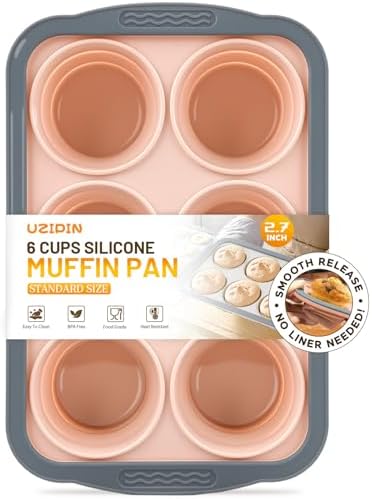 Silicone Muffin Pan, 6 Cups Non-Stick Cupcake Pan, Food-Grade BPA-Free Muffin Tin, Oven-Safe 450 °F, Reinforced Steel Frame, Easy-Grab Handles, Quick-Release 2.7" Baking Molds for Mini Treats