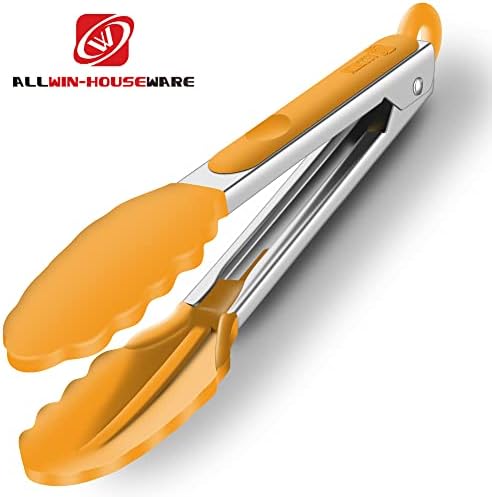 2 Pack Silicone Kitchen Tongs, 9 & 12 Inch, Stainless Steel, Orange