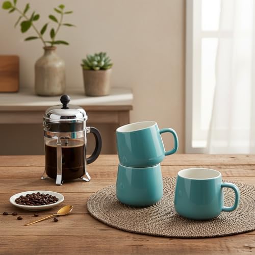 Teocera Coffee Mugs Set of 6-12oz Chip-Resistant Ceramic Cups with Ergonomic Handle | Dishwasher & Microwave Safe Turquoise Mugs | Keeps Beverage Hot, Perfect for Family Kitchen & Holiday Gifts