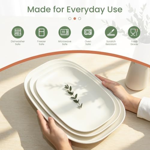 Kassel Ceramic Serving Platter Set 14”/12”/10” White Porcelain Serveware for Parties & Entertaining - Decorative Oven-Safe Serving Dishes & Platters for Food, Cookies, Meat & Turkey Oval Small