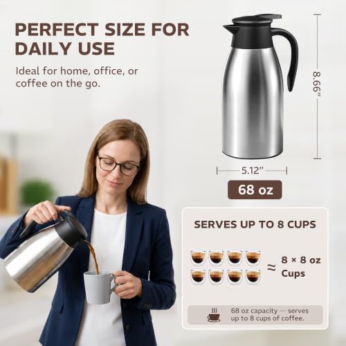 Thermal Coffee Carafe for Keeping Hot – 68OZ Insulated Camping Coffee Pot