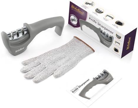 4-in-1 Kitchen Knife Accessories: 3-Stage Knife Sharpener Helps Repair, Restore and Polish Blades and Cut-Resistant Glove