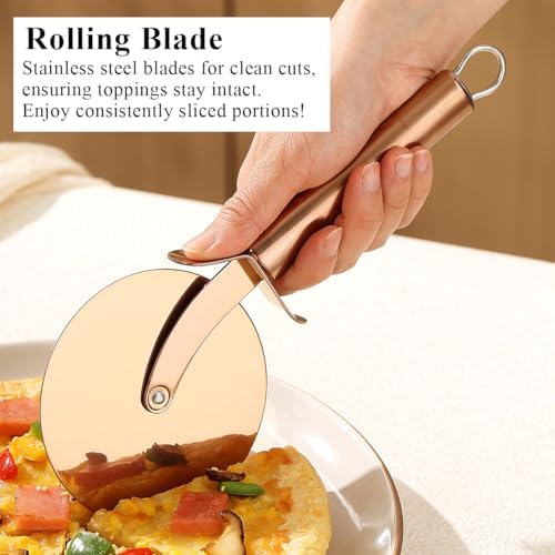 Berglander Pizza Wheel, Rose Gold Titanium Plating Stainless Steel Pizza Cutter, Super Sharp Pizza Slicer With Titanium Rose Gold Plating, Pastry Cutter, Easy to Clean And Stored
