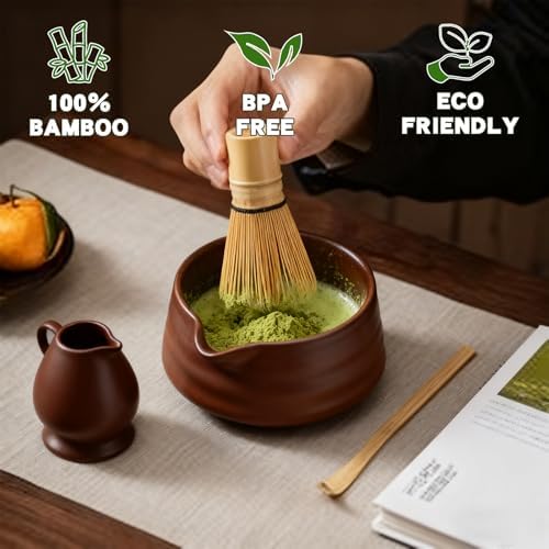 Matcha Whisk, Handcrafted Bamboo Whisk for Matcha Powder (Yellow)