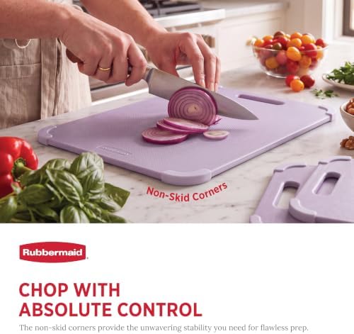 Rubbermaid 3pc Reversible Wheat Fiber Cutting Board Set | BPA Free Non Toxic Cutting Boards for Kitchen – Dishwasher Safe, Non-Slip Corners & Lightweight | For Meat, Veggies & Fruits