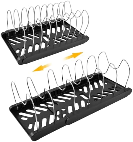 Pot and Pan Organizer, Expandable Pan Organizer for Cabinet, Black