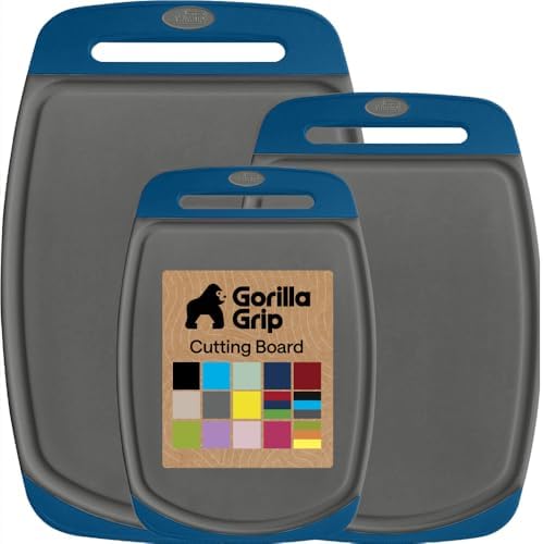GORILLA GRIP BPA-Free Reversible Kitchen Cutting Board, Set of 3, Blue Gray