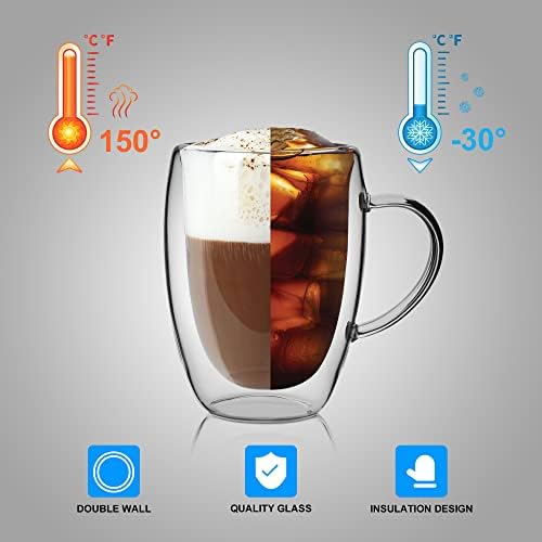 LIBWYS 6 Pack Double Walled Coffee Cups Glasses Mug 12oz Borosilicate Glass