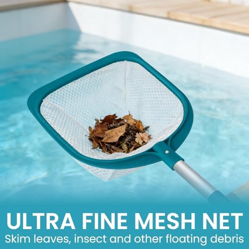 POOLWHALE Hot Tub and Spa Leaf Skimmer Net, Ultra Fine Mesh Bag with Aluminum Pole - Handheld Pool Net for Small Above Ground Pools Efficient Debris Removal