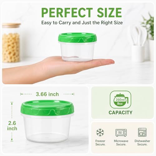 EONJOE 8oz Small Plastic Freezer Food Containers with Lids, 1 Cup, 12pcs