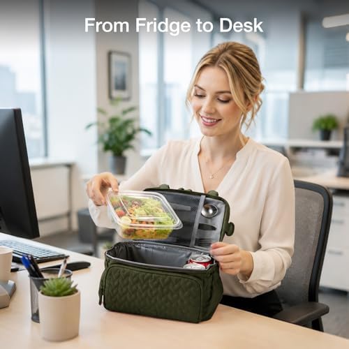 Double Deck Lunch Bag for Women, Green-M