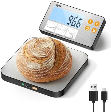 Diyife 33lb Digital Kitchen Food Scales with Split Display, Rechargeable